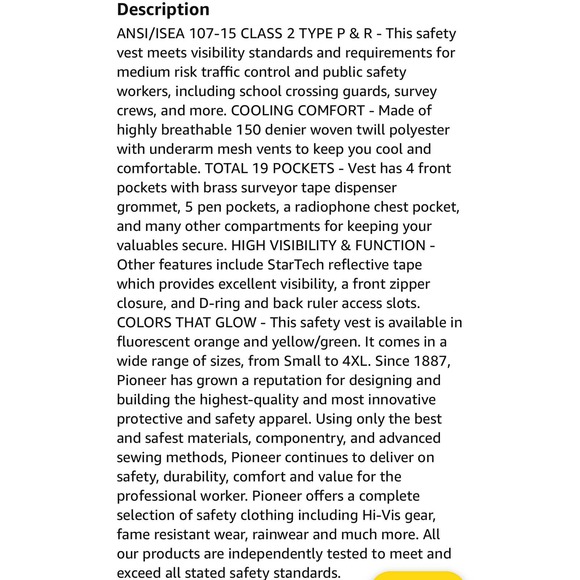 "Pioneer High Visibility Surveyor Safety Vest, Size L" - Picture 8 of 9